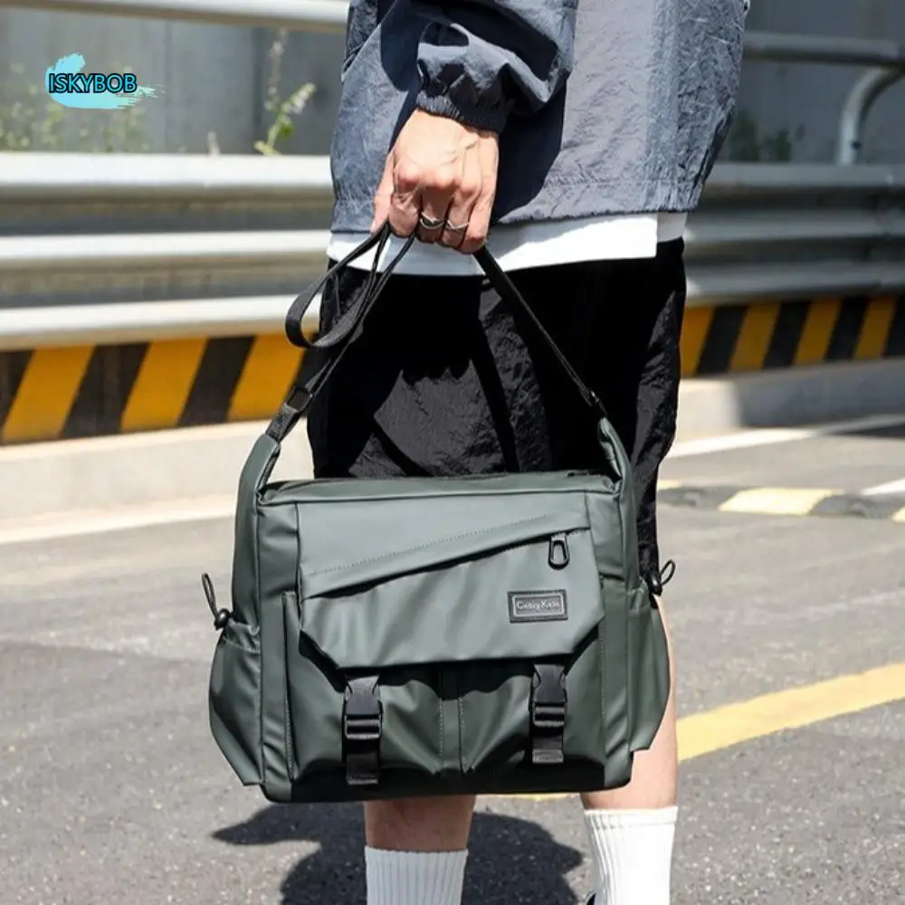 

Large Capacity Men Crossbody Bag Square Japanese Style Casual Messenger Bag with Badges Lightweight Single Shoulder Bag Boys