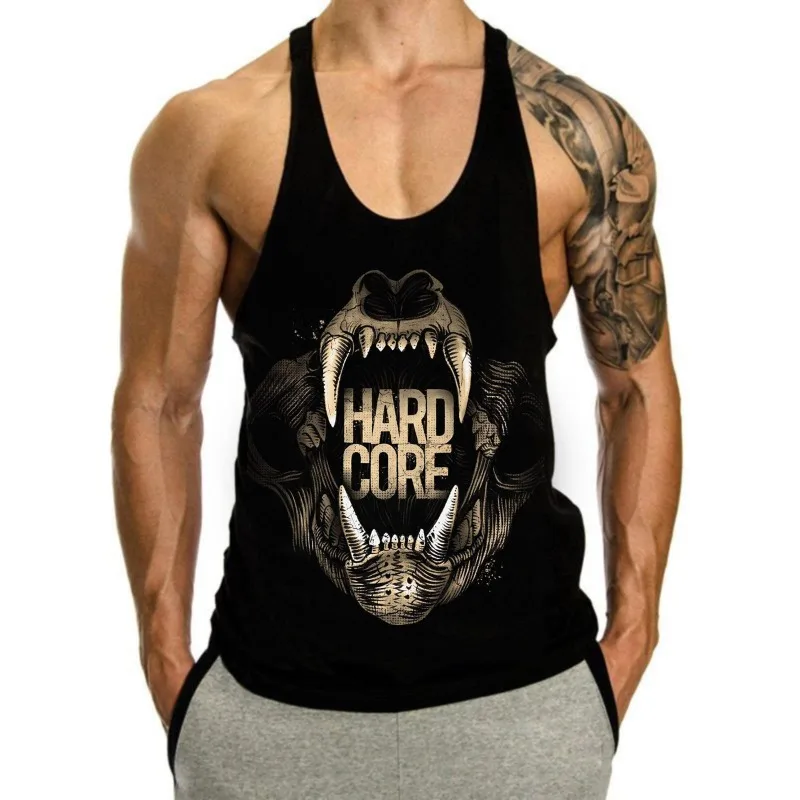 Herren Sommer 100 % Baumwolle I-förmige Weste Männliche Persönlichkeit Druck GYM Tank Tops mit Low Fr ably Fitness Muskel ärmelloses Shirt