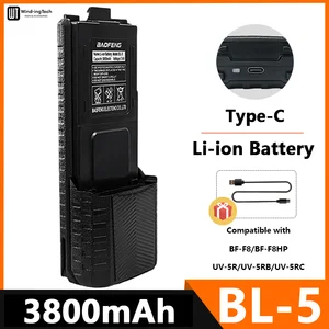 baofeng uv-5rバッテリートレーニングトーキー拡大拡張リチウムイオンバッテリー3800mah厚いUV-5re UV-5ra bf-f8 f9ラジオ用USB-C BL-5 10ベストセールスbaofengバッテリー-4