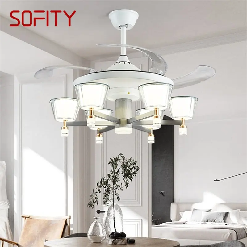 

SOFITY Lamp With Ceiling Fan White With Remote Control Invisible Fan Blade LED Fixtures Home Decorative For Living Room Bedroom