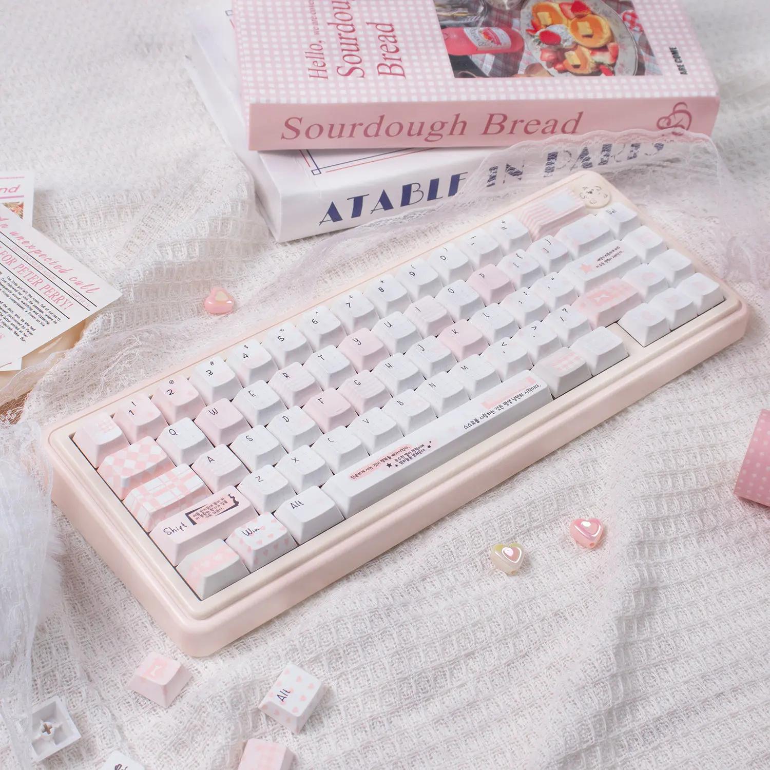 URE Notebook Collage 129/66 keys Dye Sublimation PBT Keycaps Cherry Profile Cute Pink & Blue Keycaps For MX Mechanical Keyboard
