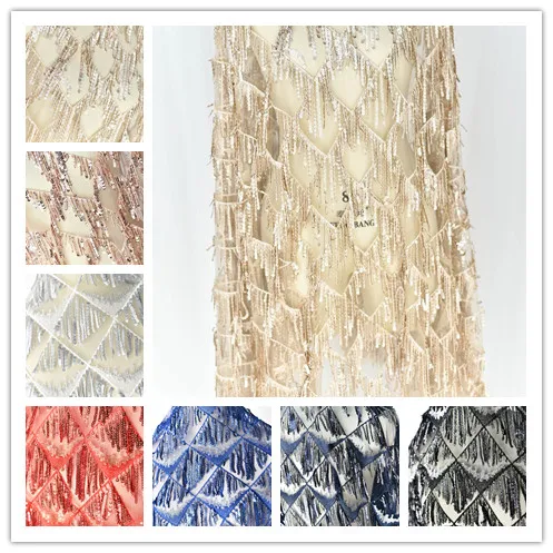 Sequined Tassel Fabric Mesh Embroidery Wedding Costume Diy Dress Dress Lace Fabric RS2142