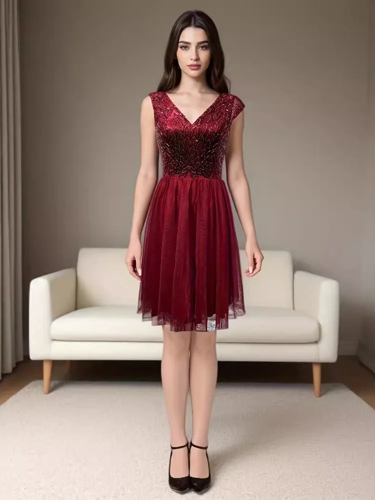 

Банкетный вечер 2025, новое сексуальное светское платье с глубоким v-образным вырезом для дня рождения, цветное короткое платье для женщин