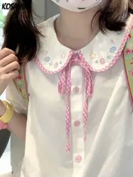 Chemise de Style Preppy pour Fille Kawaii, Col Beurre, Blouse Blanche Brodée pour Femme, Chemises Japonaises Douces avec Nministériels d, Harajuku