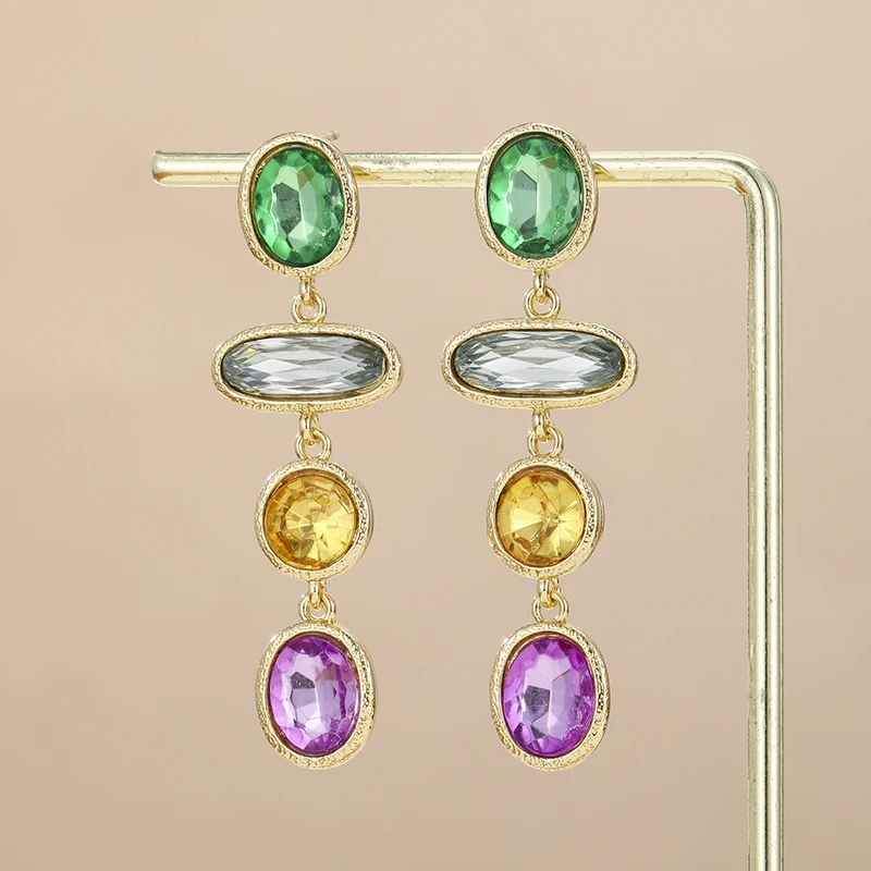 Modische Klassische Farbige Zirkon-Besetzte Geometrische Lange Ohrringe, Persönliches Übertriebenes Design für Damen, Party-Schmuck Geschenke – Detail 6