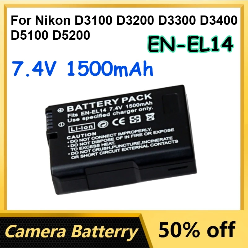 

7.4V 1500mAh EN-EL14 High Quality Li-Ion Battery Pack for Nikon D3100 D3200 D3300 D3400 D5100 D5200 Camera Batteries