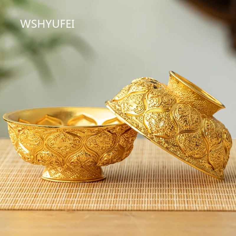 

Золотая чаша с узором мандарина и утки, поклонение Будды, украшения для дома, чаша с узором в виде лепестка лотоса, буддийские принадлежности