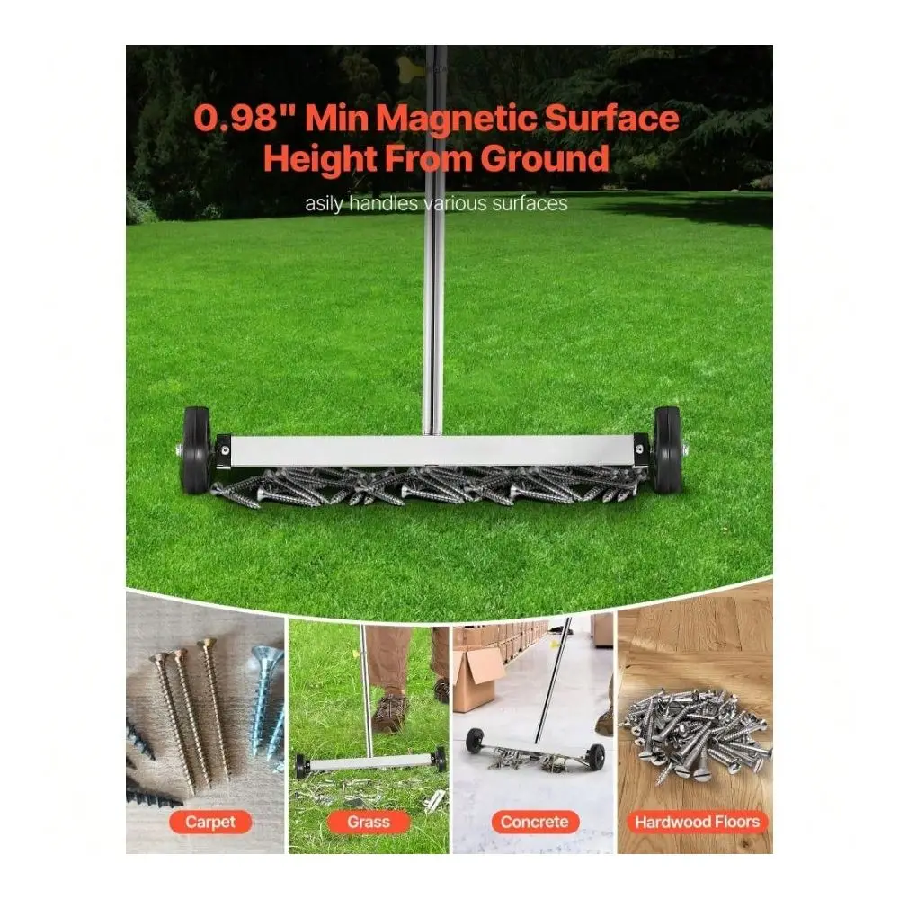 

Sweeper With Wheels, 17 Inch, 10 Lbs Load Capacity, Lightweight Magnetic Pickup Sweeper With Adjustable Handle, Pick Up Nails A