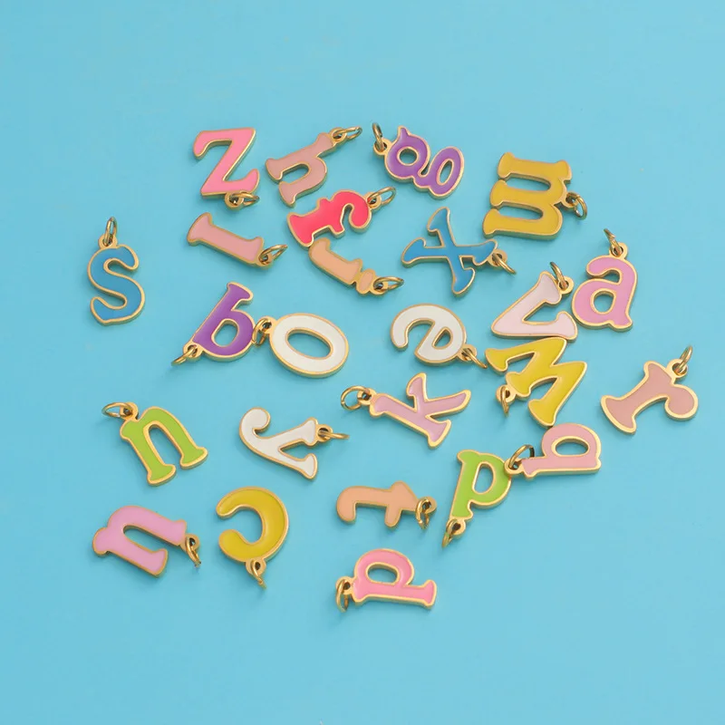 26pcs/Lot Candy Color Alphabet Charms Stainless Steel Whole 26 Letters Pendants For DIY Making Necklace Jewelry Gift