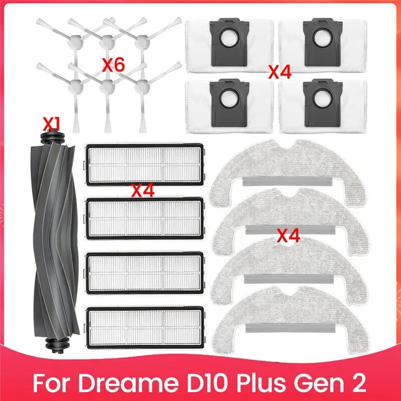 A19F-For Dreame D10 Plus Gen 2 Robot Vacuum Cleaner RLD32GD Accessories Main Side Brush Hepa Filter Mop Cloth Dust Bags
