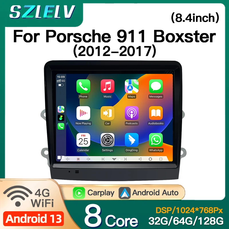 

8.4-дюймовый мультимедийный видеоплеер с CarPlay для Porsche 911 Boxster 2012-2017, автомагнитола с GPS, Bluetooth, Android Auto, аудиоплеер.