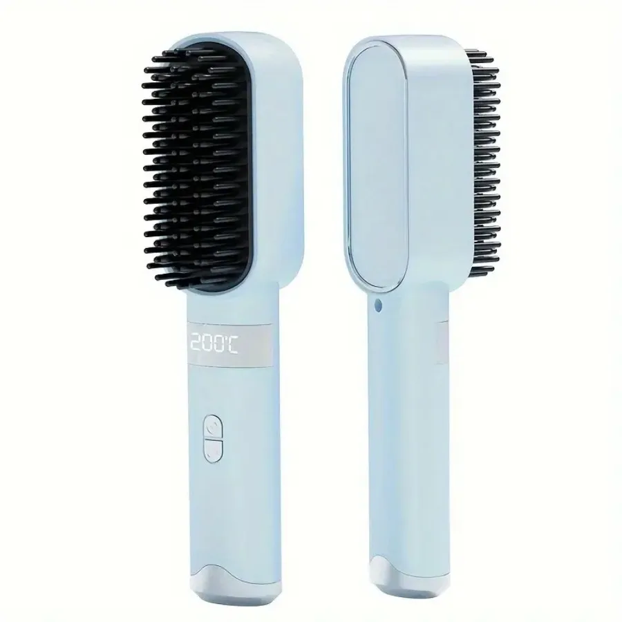 Portable Wireless USB Rechargeable Ceramic Ion Hair Straightening Comb Hot Air Brush No Damage Curling Iron Suitable for All Ha