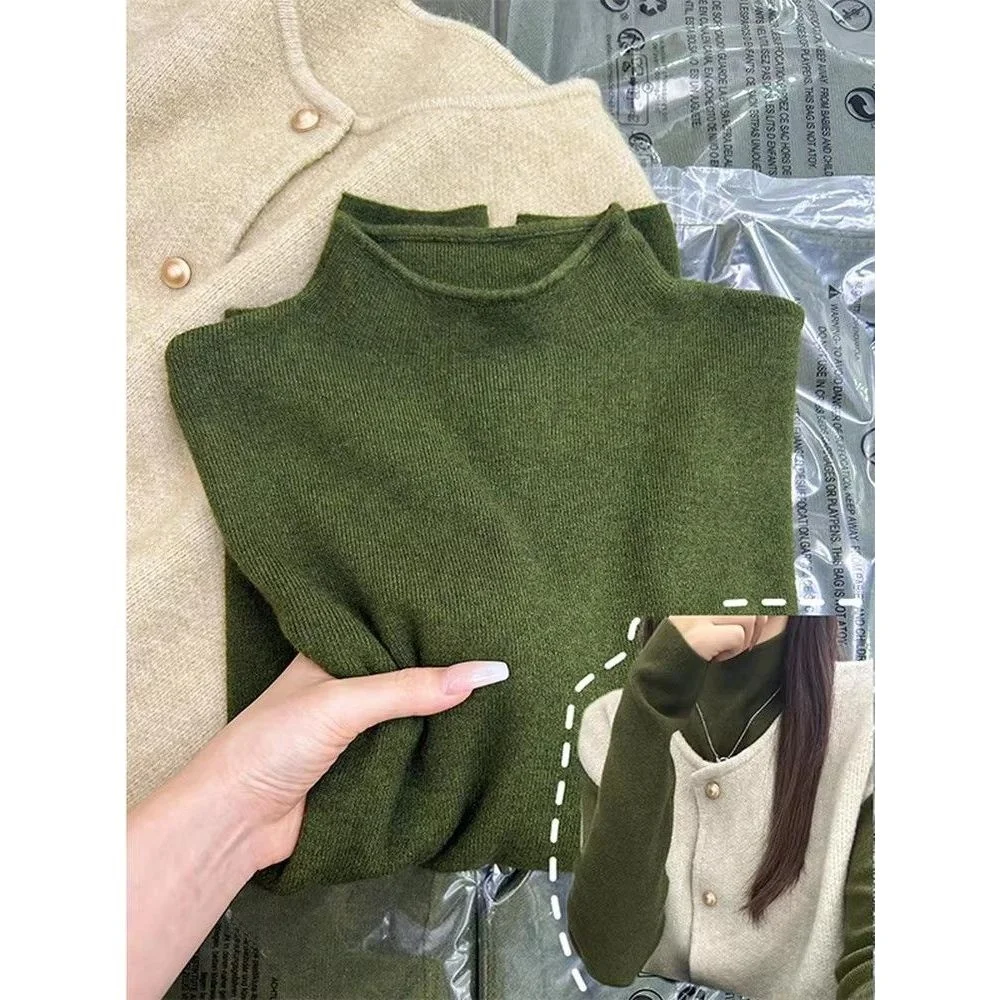 

Мягкий трикотажный свитер с длинными рукавами, приятный для кожи, с воротником-стойкой, базовый слой для осени и зимы, теплый, плотный, цветной топ для женщин.