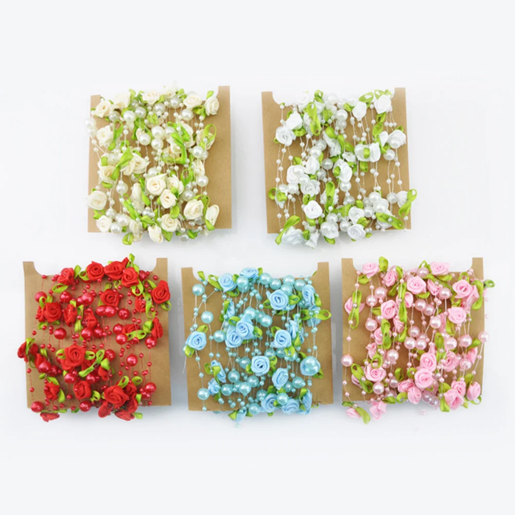 

5m Artificial Rose Flower Beads Chain Wedding Party Home Decoration DIY Craft White Pearls Beads Chain Wedding Party Decoration