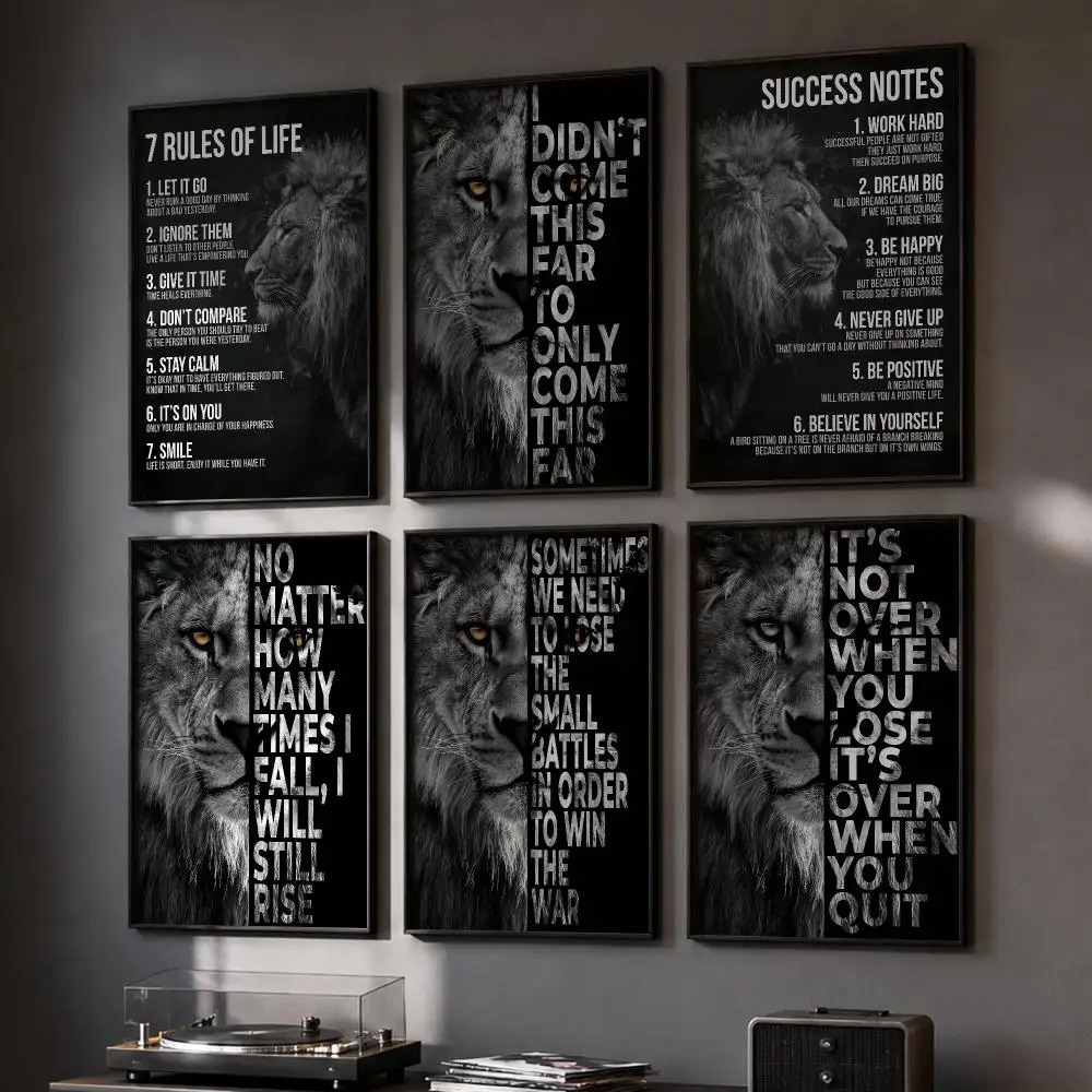 Inspirierendes Erfolgszitat Löwen-Poster HD Wandaufkleber für Zuhause, Flur, Wohnzimmer, Schlafzimmer, Bar, Büro, Dekor, Kunstdrucke