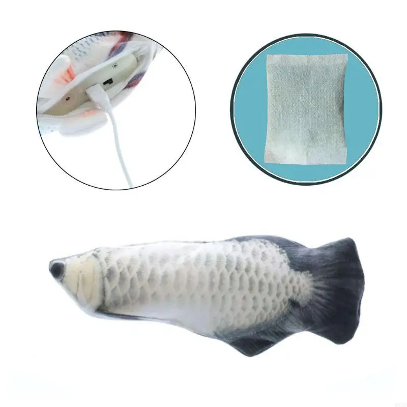 QX2E Electric Moving Fish Interactive for Indoor Cats Realistic USB Wiggle Fish Plush Kitten Chew Kickers Toy