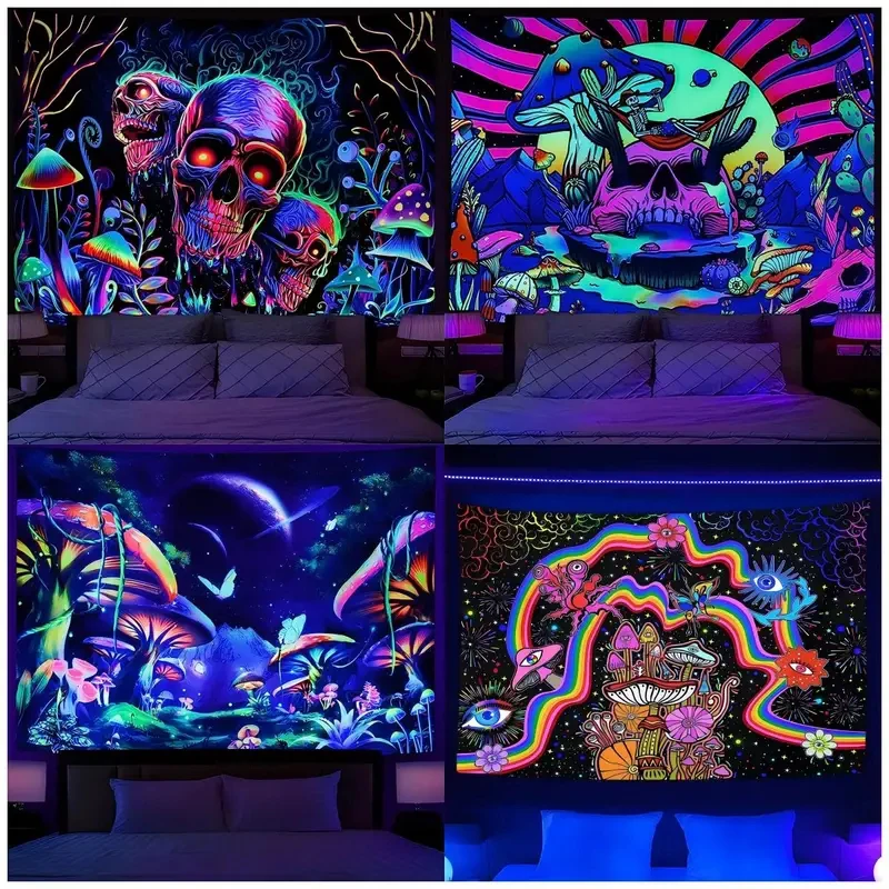 VIKAMA Glow in The Dark Blacklight Tapestry Wall Art for Bedroom, Dorm, Living Room, Trippy & Psychedelic Room Decor