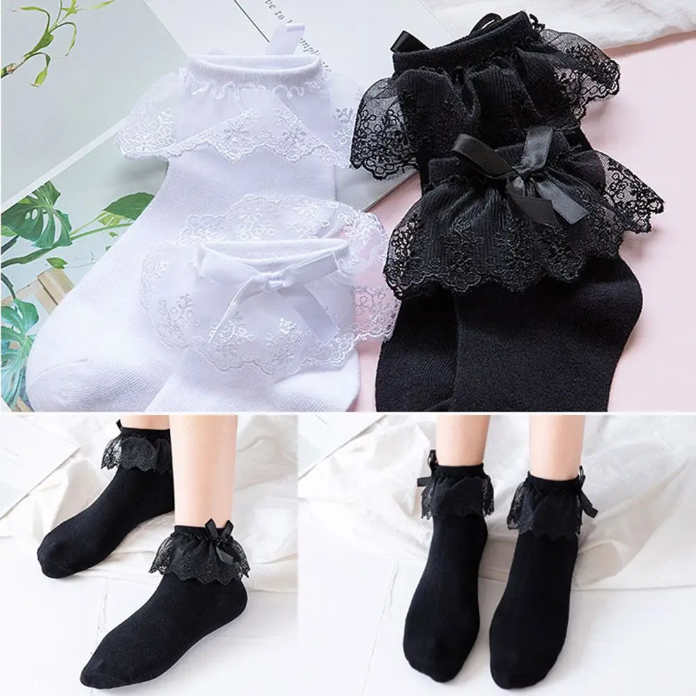 Adult Women Breathable Cotton Lace Ruffle Princess Socks Ankle Sock Short Sock