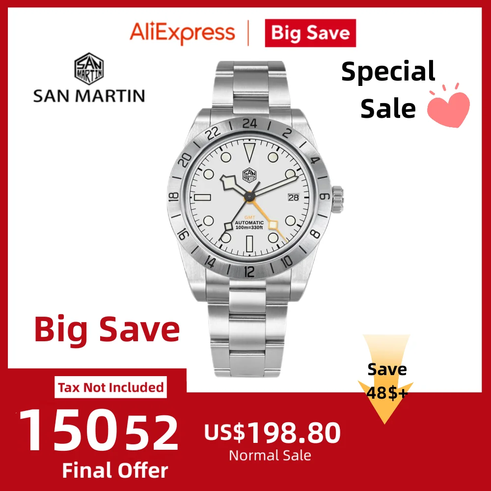 

San Martin 39mm BB GMT Watch NH34 Automatic Wristwatch Man Date BGW-X1 Luminous Montre Homme Waterproof 10Bar Sapphire SN0054E