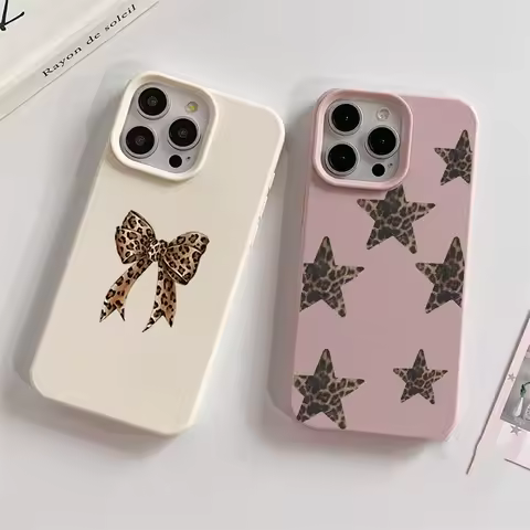 Fashion Leopard Print Bow Tie Star Phone Case For Xiaomi 15T 13T 14T Pro 15 POCO X6 X7 X5 X4 X3 M7 M6 F6 F5 F7 Pro Ultra Cover