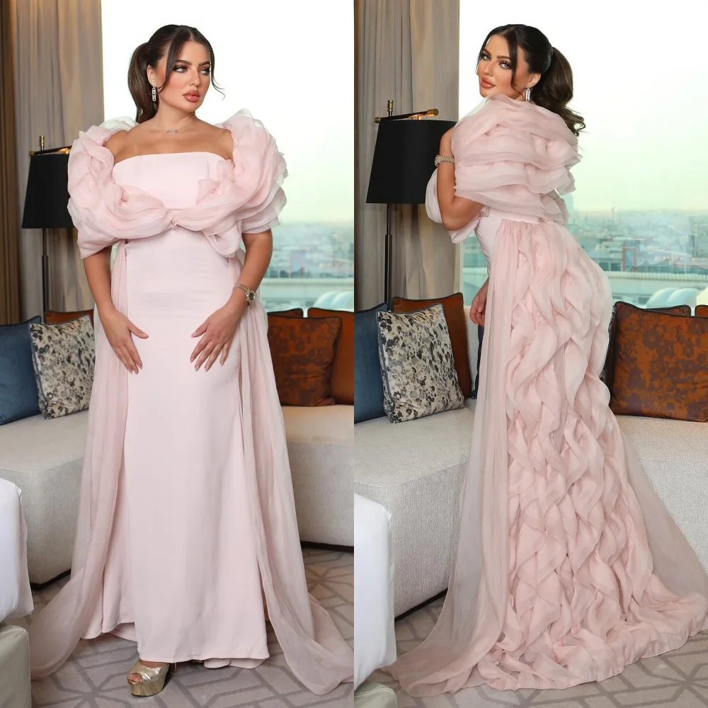Customized Matching Jersey Pleat Trumpet Off-the-shoulder Long Dresses Bespoke Occasion Prom Chinese Style