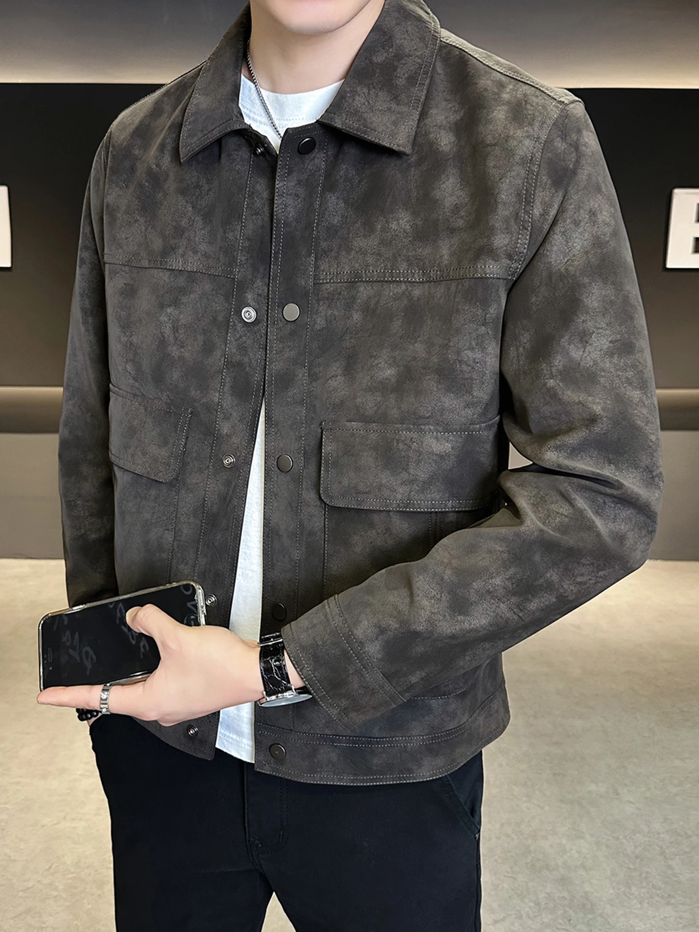 

Faionable Retro Biker Jaet Men's ort Sle PU Leather Coat Autumn New Arrival Youth Casual Wear Slim Fit Long Sve