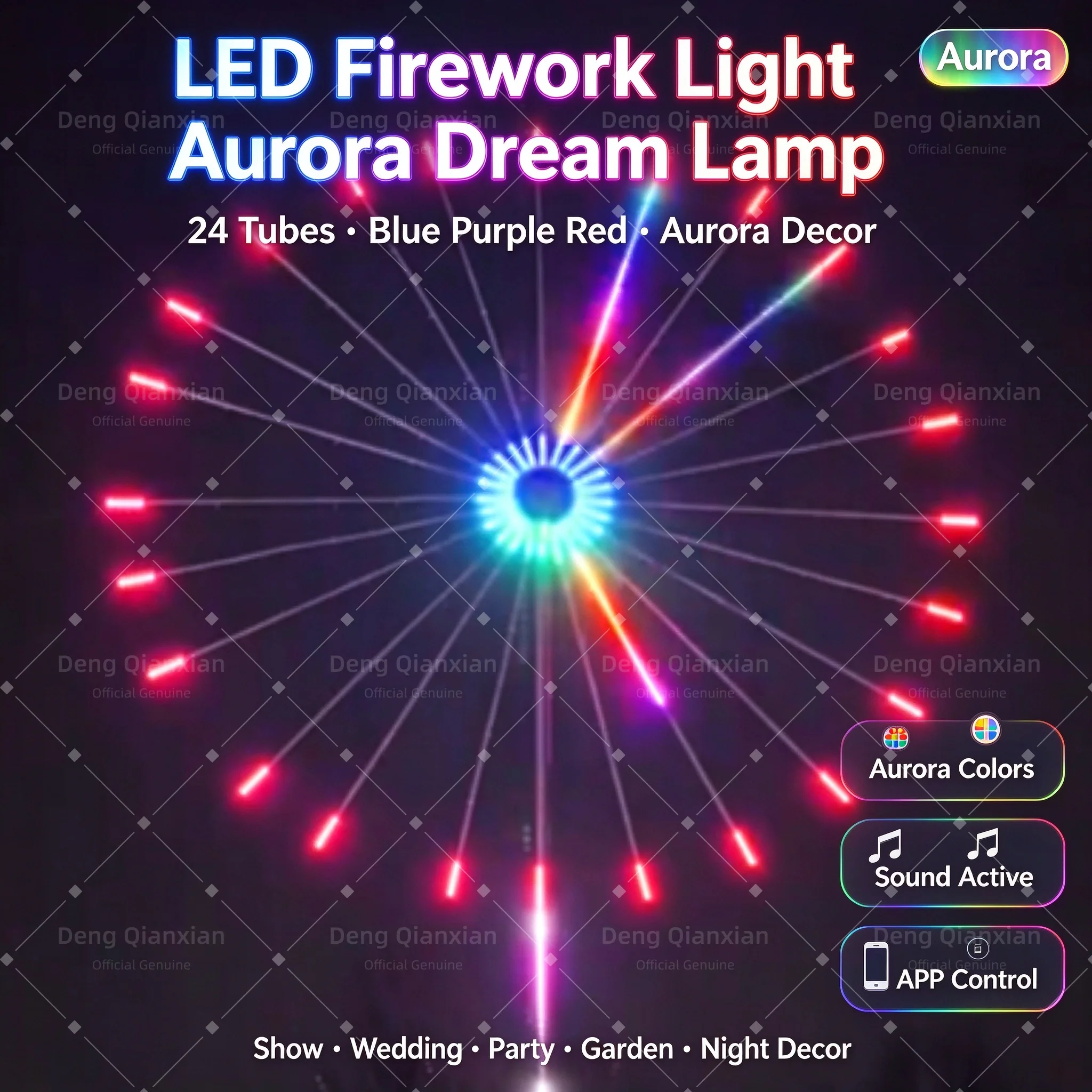 LED Firework Light with Timer, Sound Activated RGB, Waterproof, Dual Speakers, Bluetooth APP, Courtyard Garden Lamp