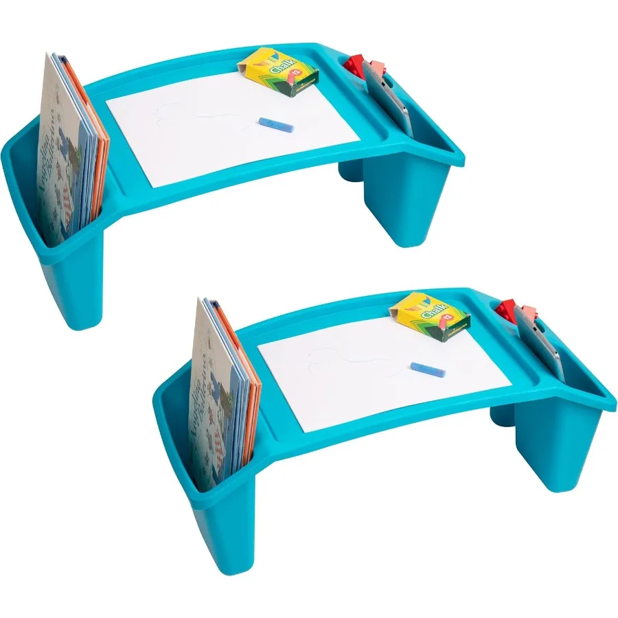 

Portable Lap Desk with Side Storage for Drawing Snacks and Study Stackable Plastic Activity Tray Set of 2 in Blue Ideal for Tra