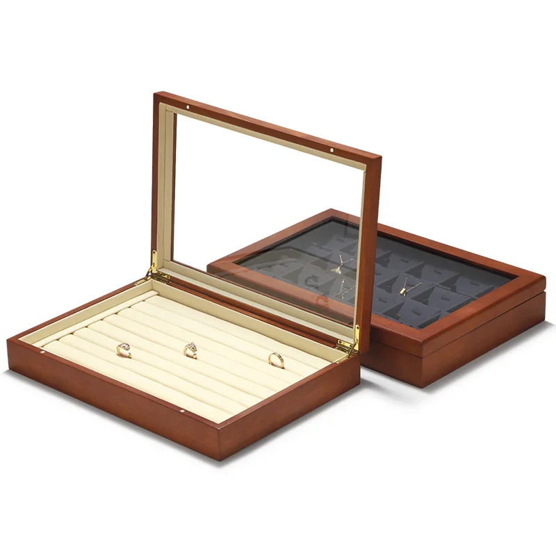 

High-grade necklace ring bracelet bracelet storage box Jewelry display tray Solid wood jewelry box with lid