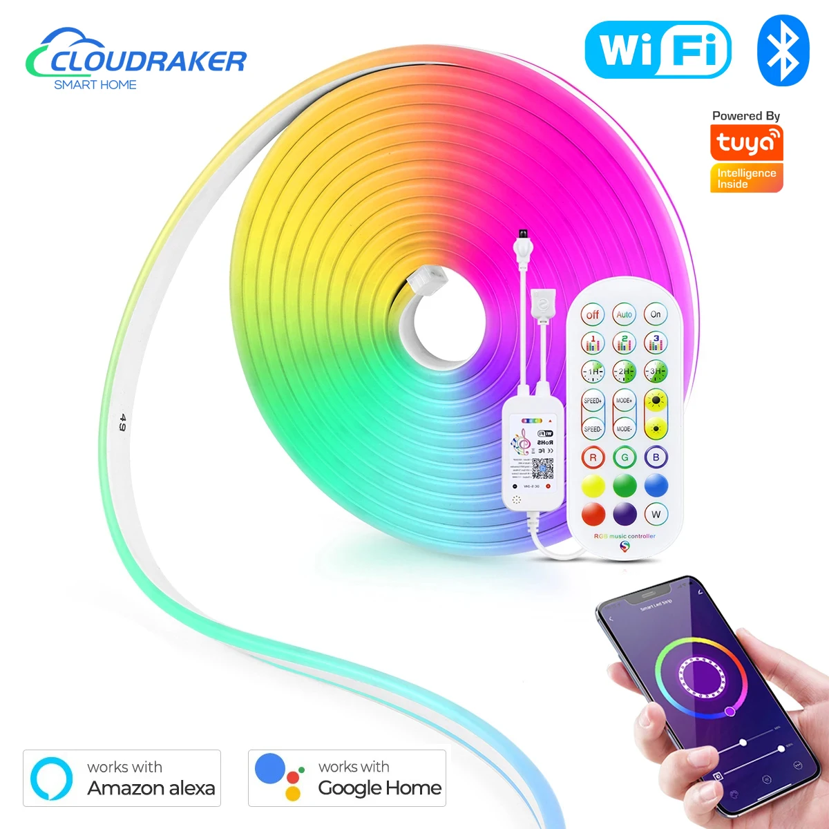WIFI+Bluetooth Smart RGBIC Neon Rope Light Strip, 5V USB Powered, App & IR Remote Control, For Home Decoration Christmas