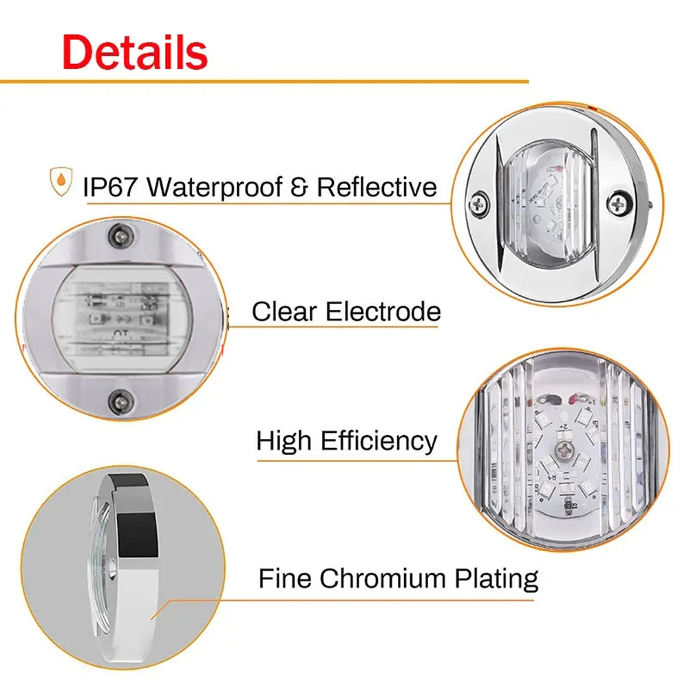 

4 шт. внутренние фонари для лодки, светодиодный светильник постоянного тока 12 В, навигационный светильник, водонепроницаемый круглый для понтона, рыбацкой лодки, каяка, парусника