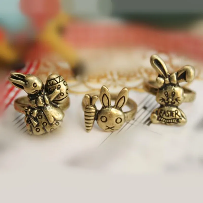 Vintage Cute Rabbit With Carrot Ring Beautiful  Animal Finger Rings For Women Men Children Jewellery Birthday Gift
