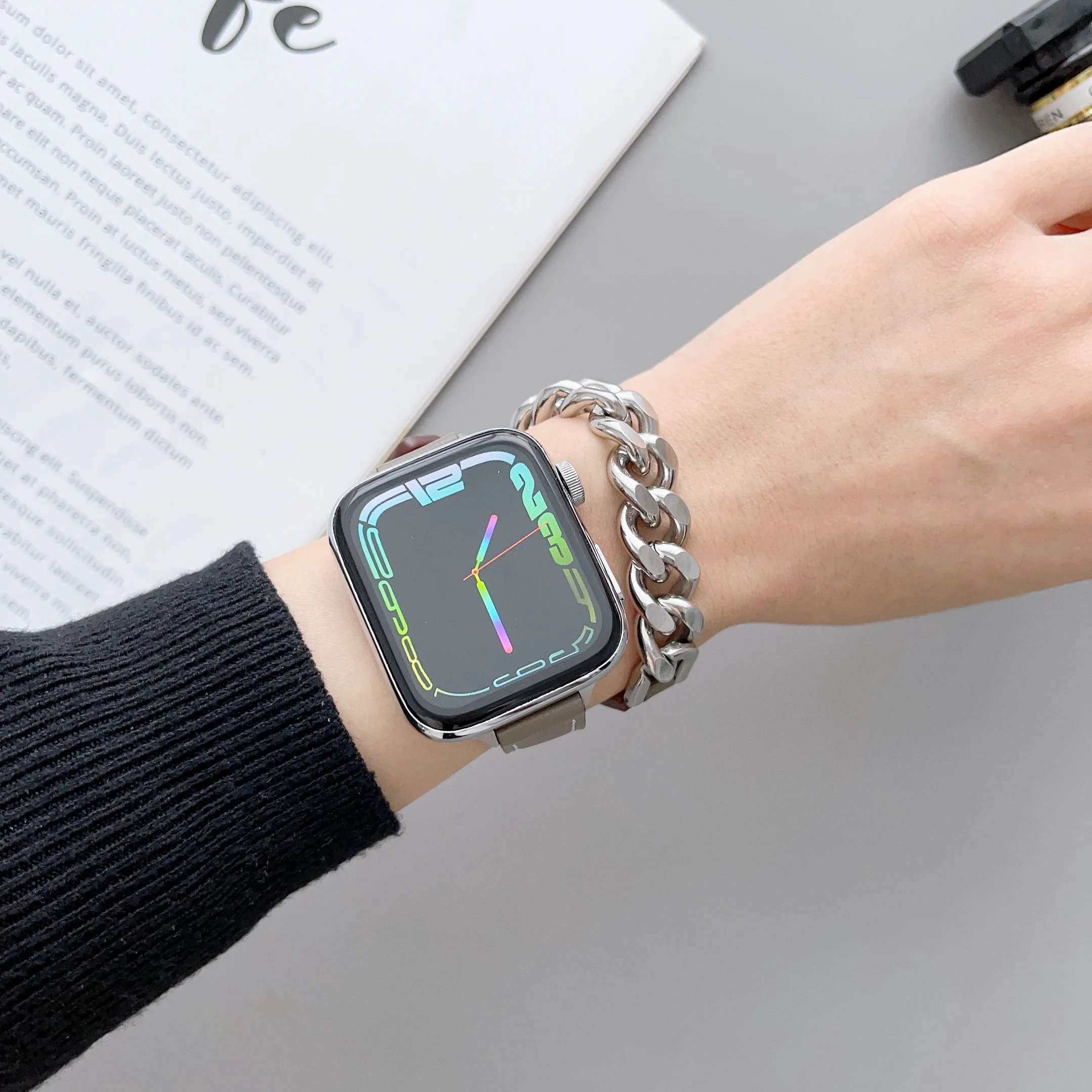 Leather Correa For Apple Watch 8 Ultra 49MM Strap 45mm 41mm Replacement  Double Tour Metal Bracelet For IWatch Series 8 7 44mm