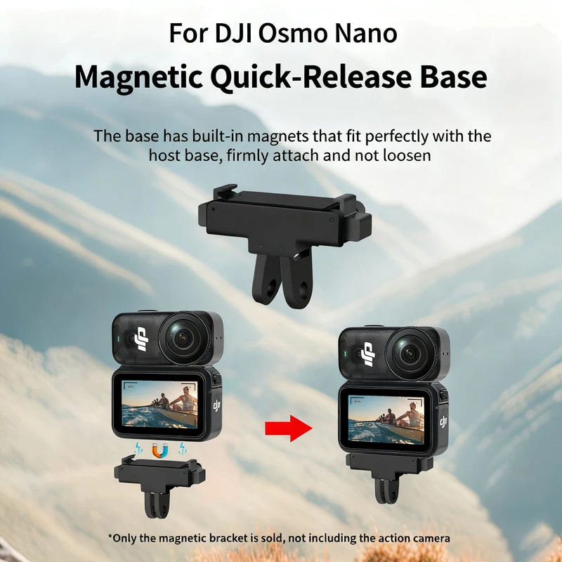 ฐานอะแดปเตอร์แม่เหล็กแบบปลดเร็วสำหรับกล้องแอคชั่น DJI Osmo Nano พร้อมขายึดแบบพับได้สำหรับติดตั้งกับขาตั้งกล้องและไม้เซลฟี่