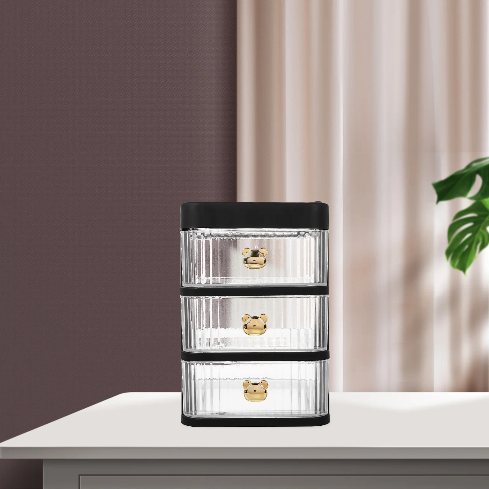 

3-Drawer Desk Organizer Plastic Storage Container Black Desktop Drawer Organizer Makeup Skincare Storage Box Office Supplies