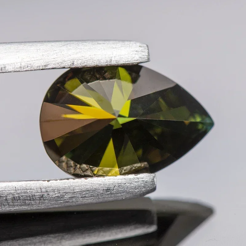 Moissanite Stone Primary Color Yellow Green Pear Cut Gemstone Lab Created Heat Diamond for Women Jewelry with GRA Certificate