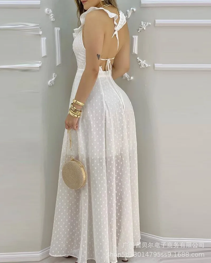 

2026 new white camisole backless V-neck dress