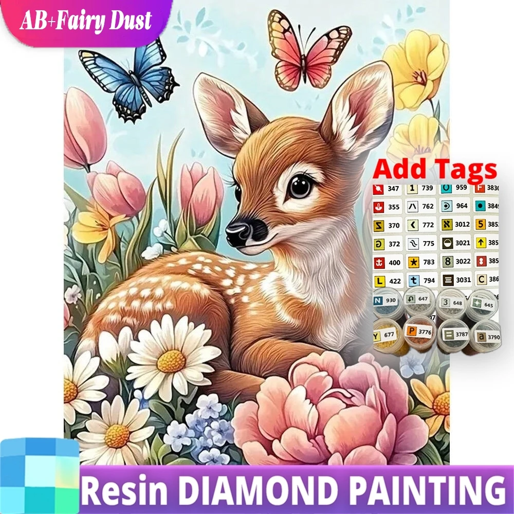 

Resin AB Fairy Dust Deer Diamond Embroidery Animal Mosaic Flower DIY Picture Of Rhinestones Painting Butterfly Decor For Home
