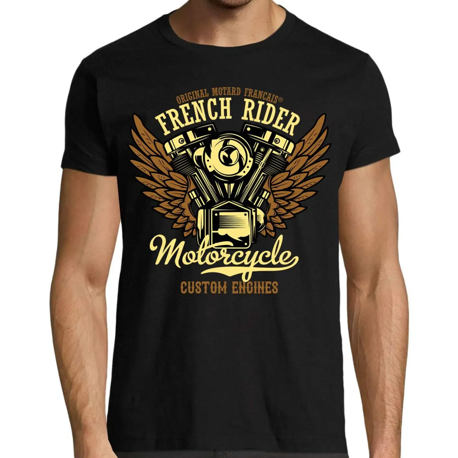 Motard French T Shirt Premium Motorcycle Original Rider Idea Black M vintage Washed designer clothes Soft Casual Stretched