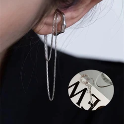 Goth Gold Silver Color Letter C Earcuff Tassel Chain Ear Cuff Fake Piercing Faux Earrings for Women Korean Fashion Clips Jewelry