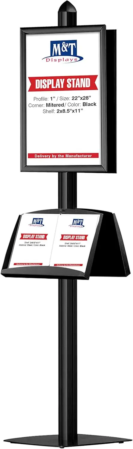 Free Standing Double Sided Magazine Brochure Document Sign Holder with Black 2x(22x28) Inch Snap Poster Frame and 2