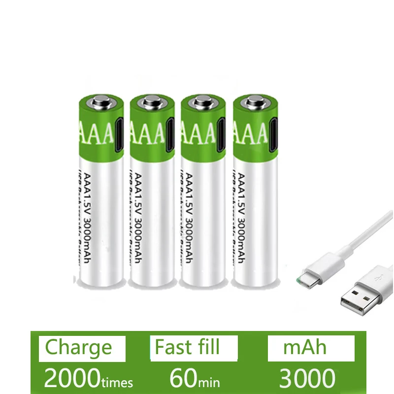 Usb Aaa Rechargeable Battery 1 5v 3000mah Sufficient Capacity For Remote Control Mouse Lithium Ion Battery Electric