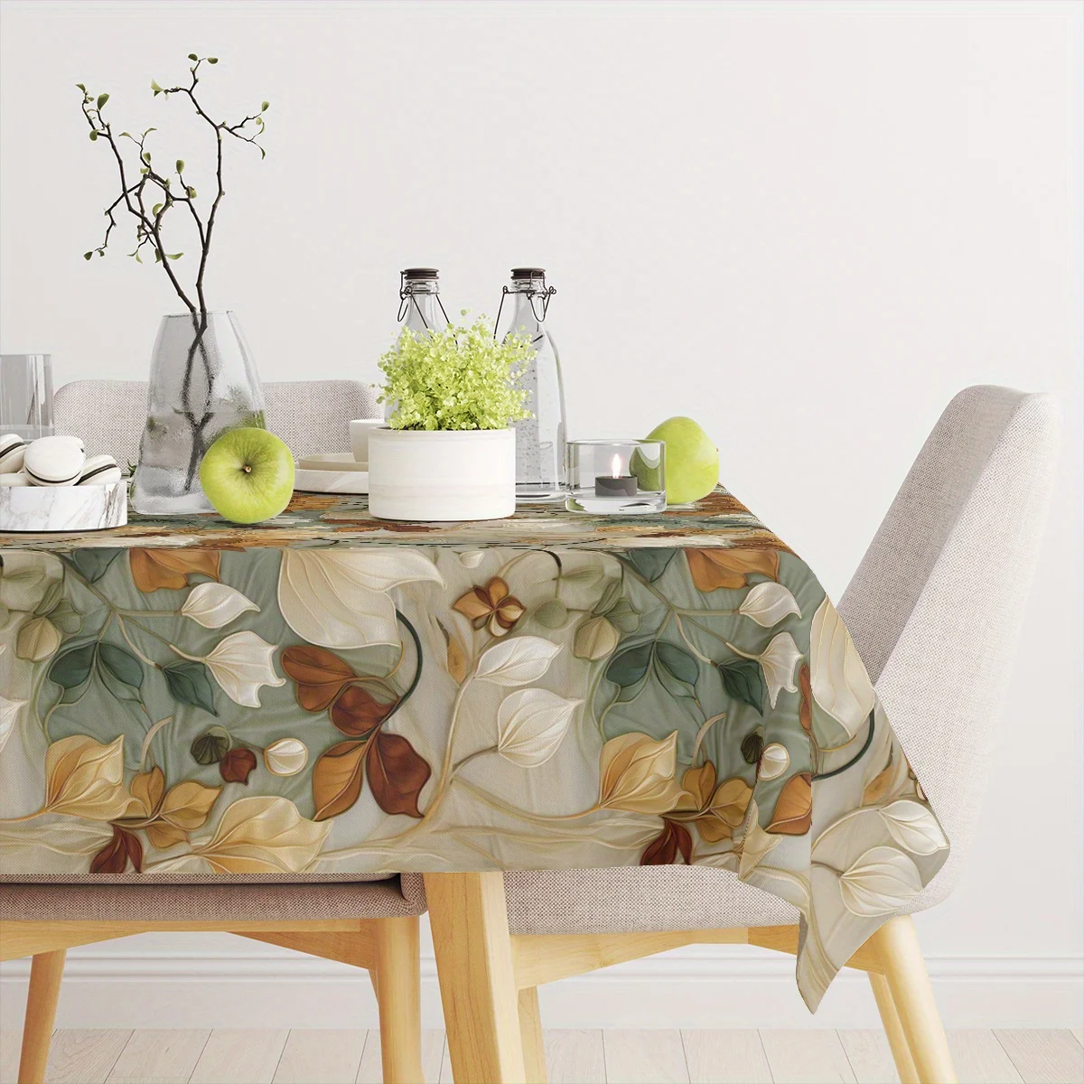 1 piece, retro floral leaf pattern rectangular tablecloth, with transparent snap fasteners, anti-wrinklexzj