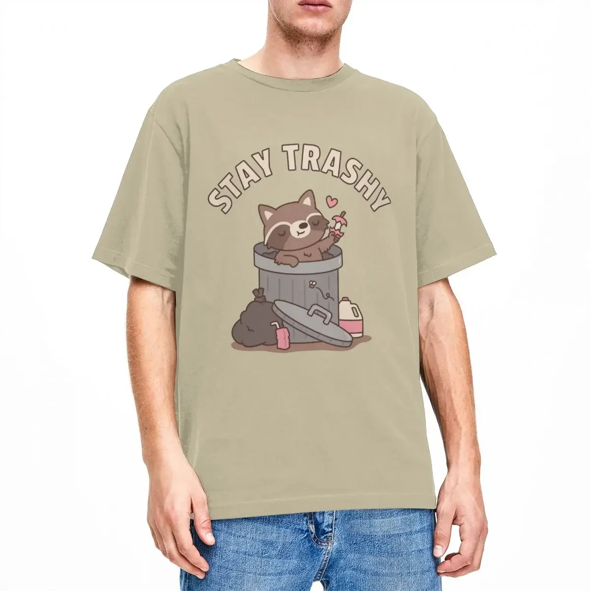 Men Women Cute Raccoon In Dustbin Stay Trashy Graphic T Shirt Cotton Funny Garbage Raccoons Trash T Shirt Tee Clothing Unique