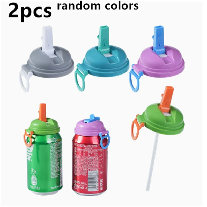 2pcs Randomly soda can straw lid,reusable plastic can cover with straw hole, flip top drink cap 54mm standard soda beverage cans