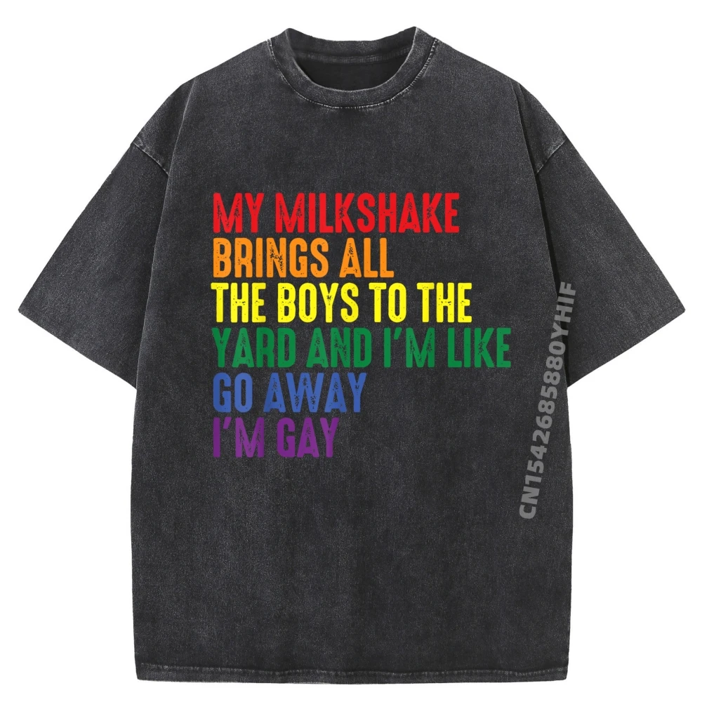 

Мягкая футболка с принтом «Мой молочный коктейль приносит все к двору, я и я гей», хлопковые футболки с рисунком, мужская свободная стираная рубашка