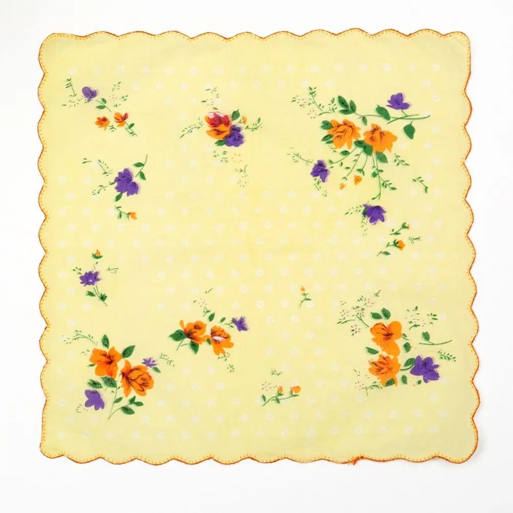 28cm Size Cotton Handkerchiefs Pure Cotton 12 Pack Flower Handkerchiefs Tooth Edge Trim Sweat Wipe Function
