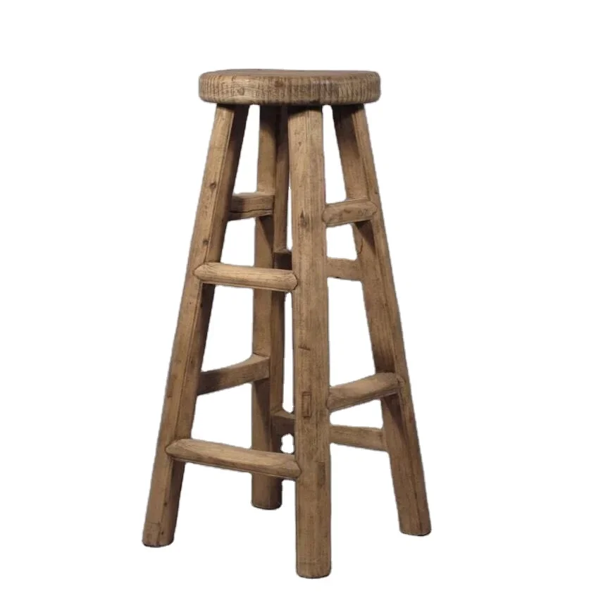 

Chinese Classic Rustic Wholesale Natural Kitchen Counter Chair Antique Recycled Wooden Bar Stool