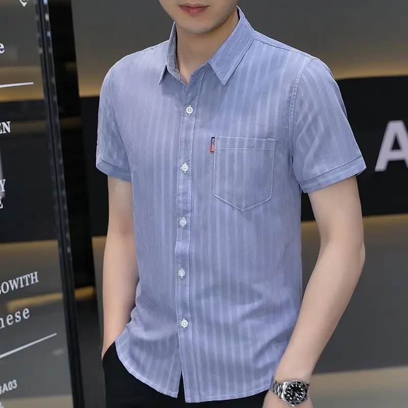 

Mens Striped Short Sleeve Button Down Casual Shirt With Pocket
