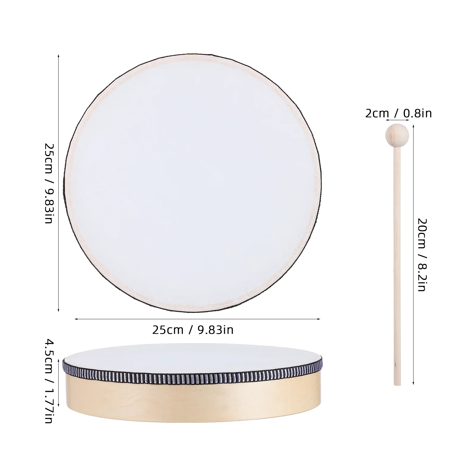 طبلة يدوية بإطار خشبي أداة قرع للبالغين صوت واضح سهل الحمل والغناء وحفلات الرقص مقلاة يدوية